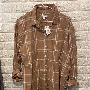 J. Crew Women’s Tan Plaid Button Down Shirt